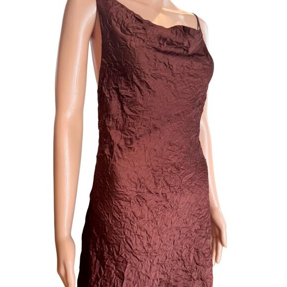 A.L.C. Pixie Midi Slip Dress Brown 6 Asymmetrical Cowl Neck Satin Wedding - Picture 5 of 7